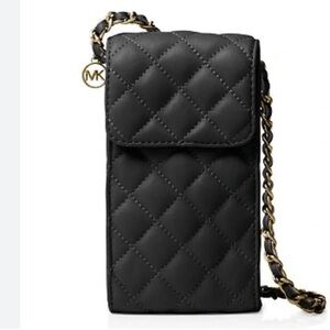Micheal Kors Sloane  black quilted leather crossbody gold hardware snap closure
